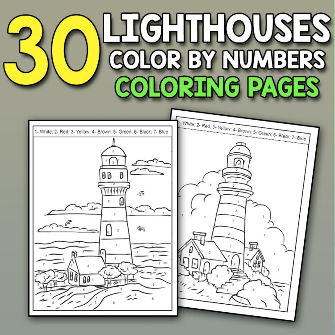 BEST VALUE Lighthouses Color by Number Coloring Book 30 Printable