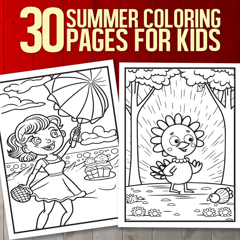BEST VALUE Summer Coloring Book for Kids Instant Download PDF Simple