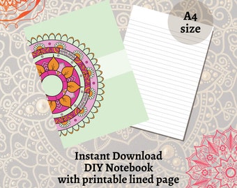 BEST VALUE 1 Printable Mint Mandala Notebook Cover W/ Lined Page - Instant Download Journal Cover, Beautiful Mandala Pattern, Class Notes