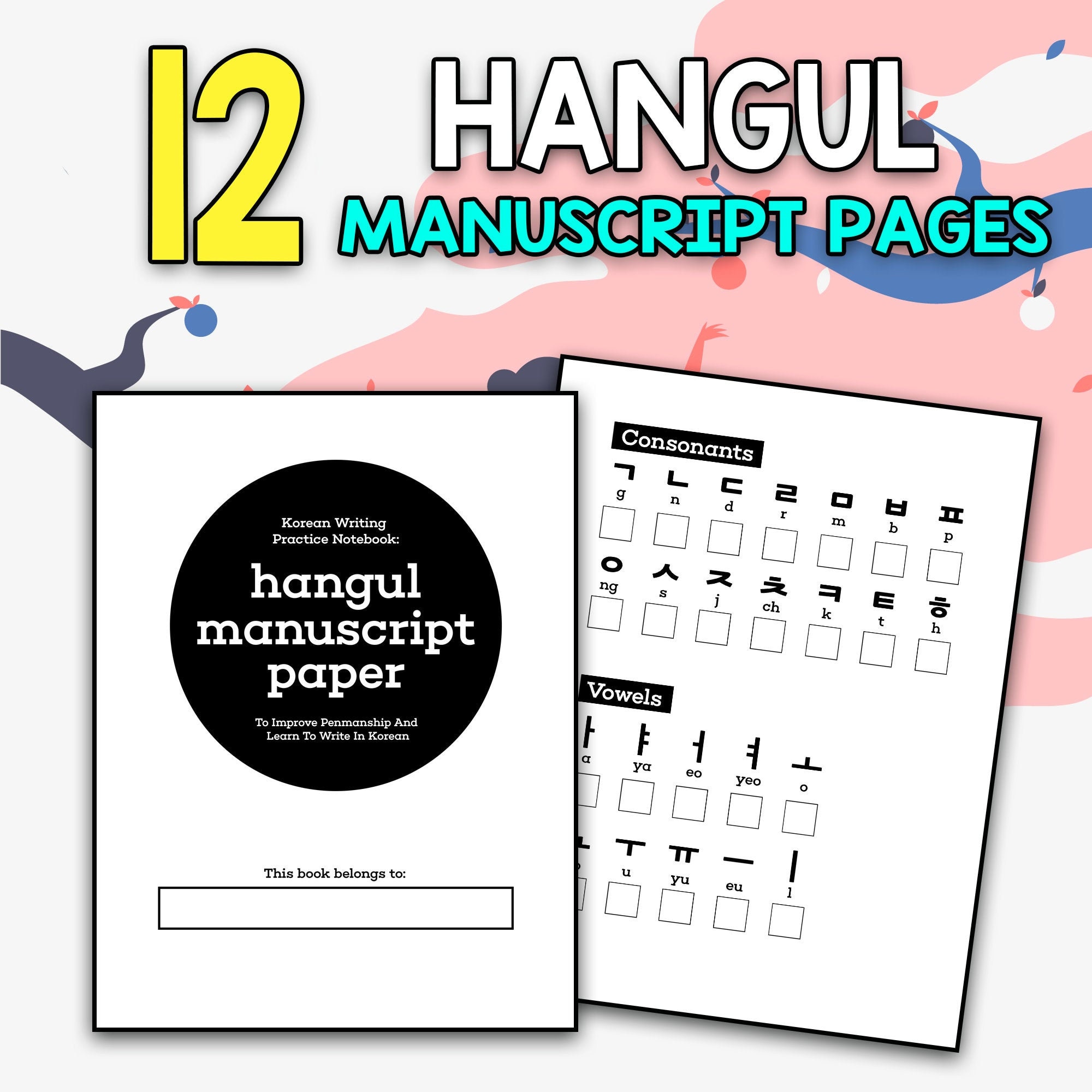 BEST VALUE 12 Hangul Manuscript Paper Korean Writing Practice Notebook ...