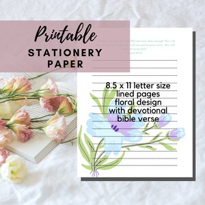 Papel de papelería imprimible de MEJOR VALOR / Isaías 40:31 - Página devocional de descarga instantánea, diseño floral con versículo bíblico, papel para escribir