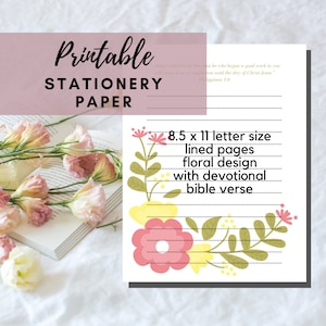 Papel de papelería imprimible de MEJOR VALOR / Filipenses 1:6 - Página de carta devocional de descarga instantánea, fondo de flores con escritura bíblica
