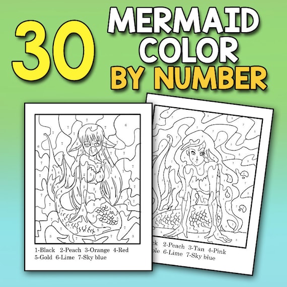 Download Best Value 30 Mermaid Color By Number Color By Number For Kids Etsy