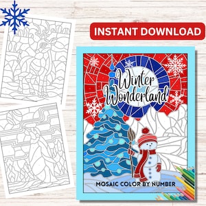BEST VALUE Winter Wonderland Mosaic Color By Number - Instant Download Christmas Coloring Book, Uncover Hidden Pictures This Holiday Season