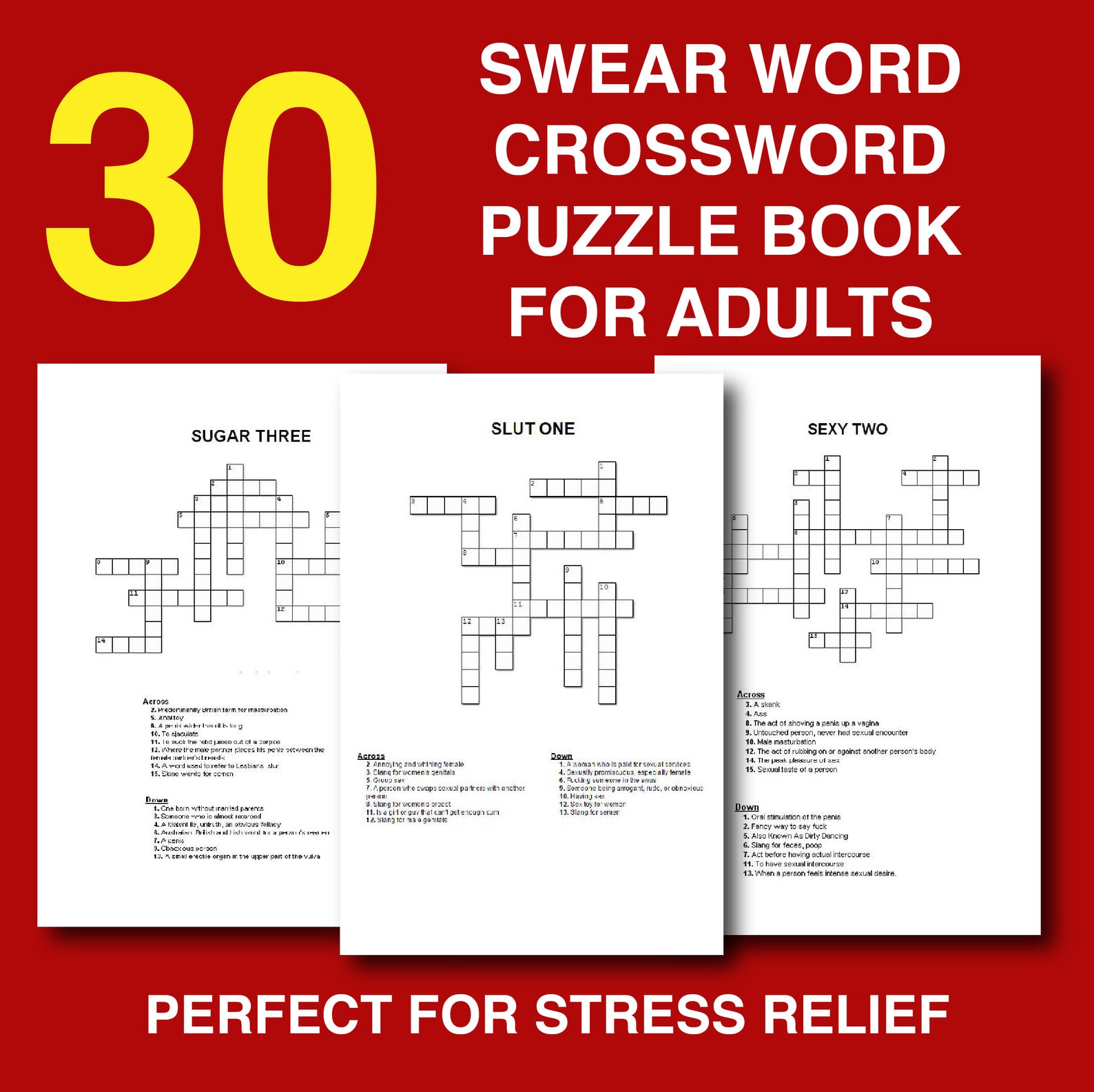 30 Swear Word Crossword Puzzles for Adults Instant Download Printable