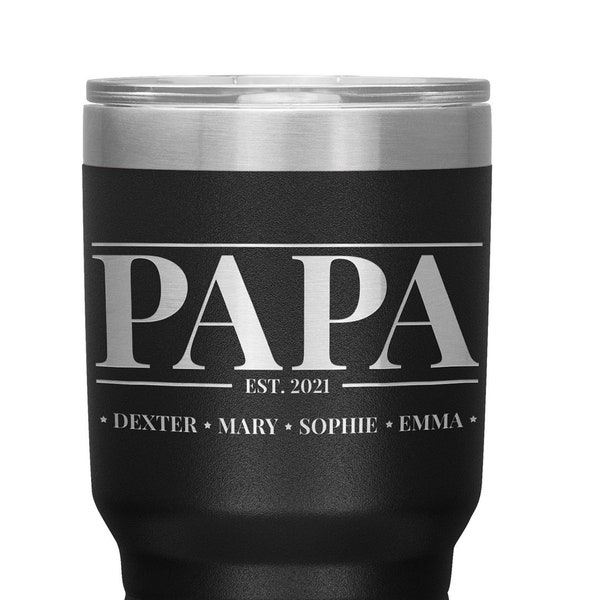 Personalized Papa Mug with Kids' Names- Papa Est Tumbler Cup - Custom Father's Day Gift for Papa- Papa Travel Coffee Mug - Papa Mug