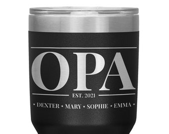 Tazza Opa personalizzata con i nomi dei bambini- Tazza Tumbler Opa Est - Regalo personalizzato per la festa del papà per Opa - Tazza da caffè da viaggio Opa - Tazza isolata Opa