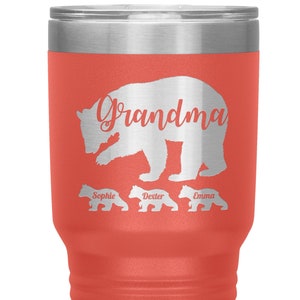Personalized Grandma Bear Tumbler Cup with Grandkids Names - Grandma Tumbler - Grandma Bear Travel Mug Grandma Coffee Mug Grandma Gift