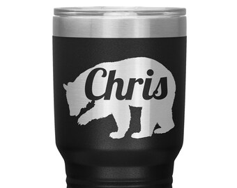 Copo de urso personalizado com nome - Presente de urso personalizado - Copo personalizado com nome - Caneca de viagem de urso personalizada com nome