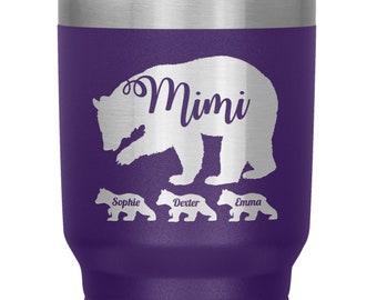 Personalized Mimi Bear Tumbler Cup with Grandkids Names - Mimi Tumbler - Mimi Bear Travel Mug - Mimi Coffee Mug  - Mimi Gift