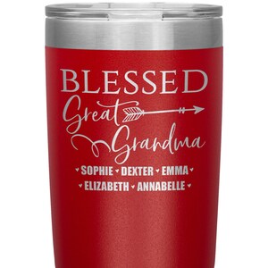 Vaso personalizado de la beata bisabuela con los nombres de los nietos - Taza de viaje de la bisabuela Gran abuela Regalo - Taza de la gran abuela bendita