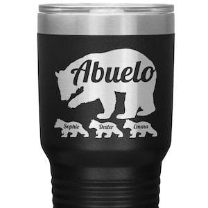Personalized Abuelo Bear Tumbler Cup with Grandkids&#39; Names - Abuelo Travel Mug - Abuelo Gift - Abuelo Bear Coffee Mug - Abuelo Tumbler