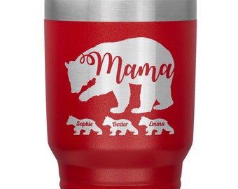 Personalized Mama Bear Tumbler Cup with Kids' Names - Mama Bear Travel Mug - Personalized Mother's Day Gift for Mom - Mama Bear Coffee Mug