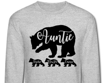 Personalized Auntie Bear Sweatshirt With Niece and Nephew Names - Auntie Sweatshirt - Auntie Gift For Auntie