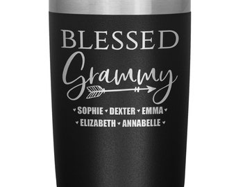 Personalized Blessed Grammy Tumbler with Grandkids' Names - Personalized Grammy Cup - Grammy Travel Mug Grammy Gift Personalized Grammy Mug