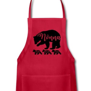 Personalized Nonna Bear Apron With Grandkids&#39;s Names - Personalized Nonna Apron With Pockets - Personalized Nonna Gift