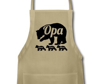 Opa Apron Opa Gift Personalized Opa Bear Apron With Kids Names