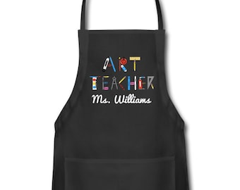 Delantal personalizado para profesor de arte con bolsillos y nombre del profesor - Delantal personalizado para profesor de arte - Regalo personalizado para profesor de arte