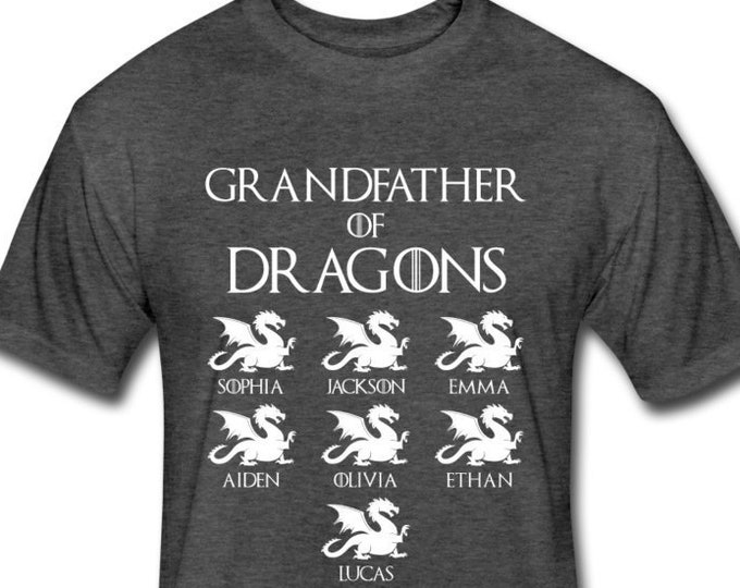 Personalized Grandfather of Dragons Shirt With Children's Names - Customized Grandfather Shirt - Custom Father's Day Gift for Grandpa