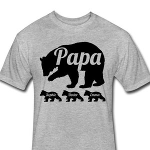 Personalized Papa Bear Shirt With Children's Names Papa Bear Shirt with Cubs Kid's Names Father's Day Gift for Dad Heather Grey