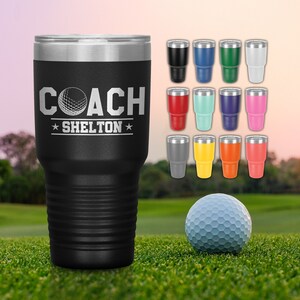 Bicchiere da golf personalizzato per allenatore - Regalo personalizzato per allenatore di golf - Tazza da viaggio per allenatore di golf Tazza per allenatore di golf con nome