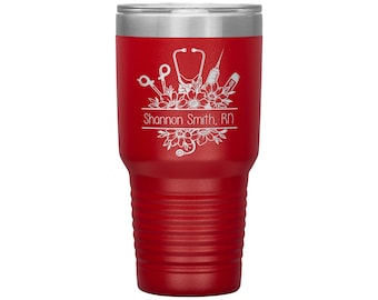 Personalized Nurse Tumbler - Medical Tumbler with Flowers - Insulated Engraved 30oz Tumbler - Nurse Cup - Nurse Travel Mug - Nurse Gift