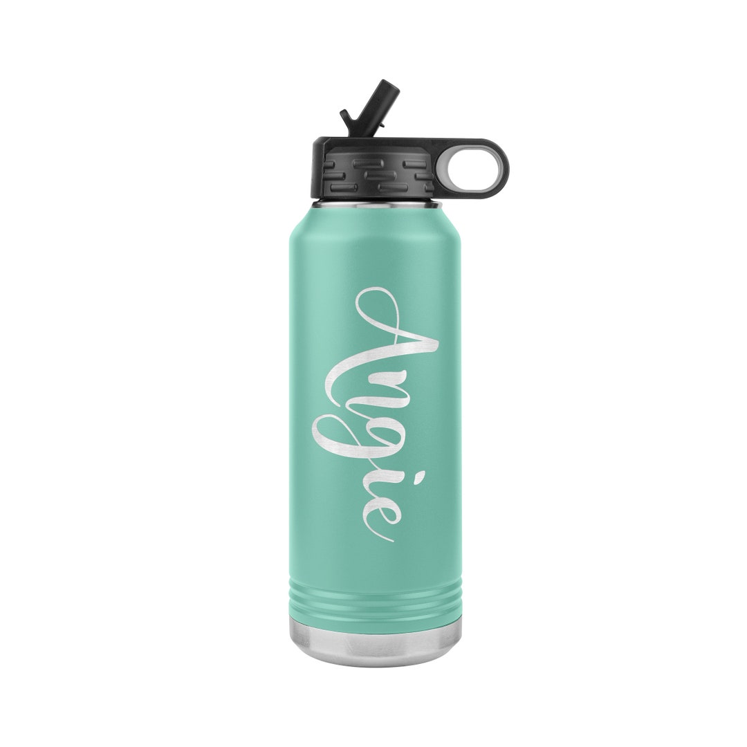 Personalized Water Bottle With Flip up Straw - Engraved Stainless Steel ...