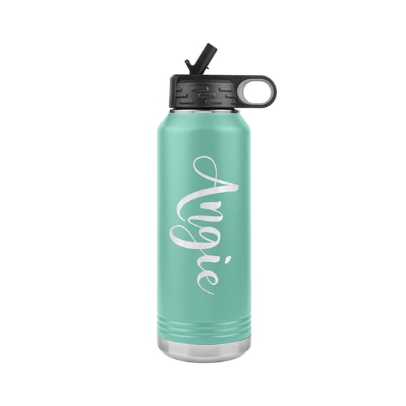 Personalized Water Bottle With Flip up Straw Engraved Stainless