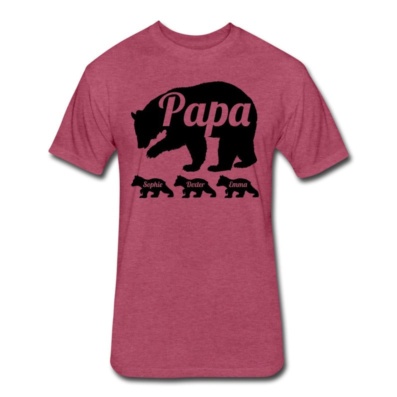 Personalized Papa Bear Shirt With Children's Names Papa Bear Shirt with Cubs Kid's Names Father's Day Gift for Dad Heather Burgundy
