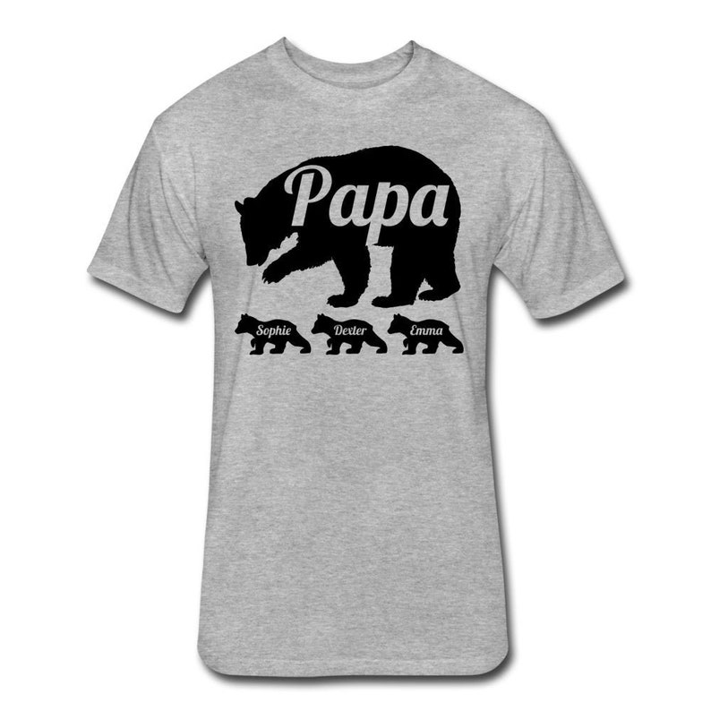 Personalized Papa Bear Shirt With Children's Names Papa Bear Shirt with Cubs Kid's Names Father's Day Gift for Dad Heather Grey