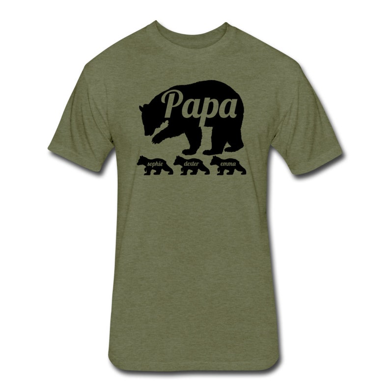 Personalized Papa Bear Shirt With Children's Names Papa Bear Shirt with Cubs Kid's Names Father's Day Gift for Dad Military Green