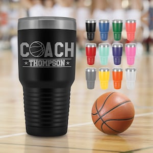 Personalized Basketball Coach Tumbler Cup - Personalized Basketball Coach Gift - Custom Basketball Coach Travel Mug with Coach Name