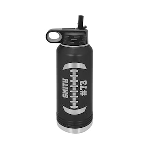 Personalized Football Water Bottle with Name and Number - 32oz Insulated Engraved Football Waterbottle