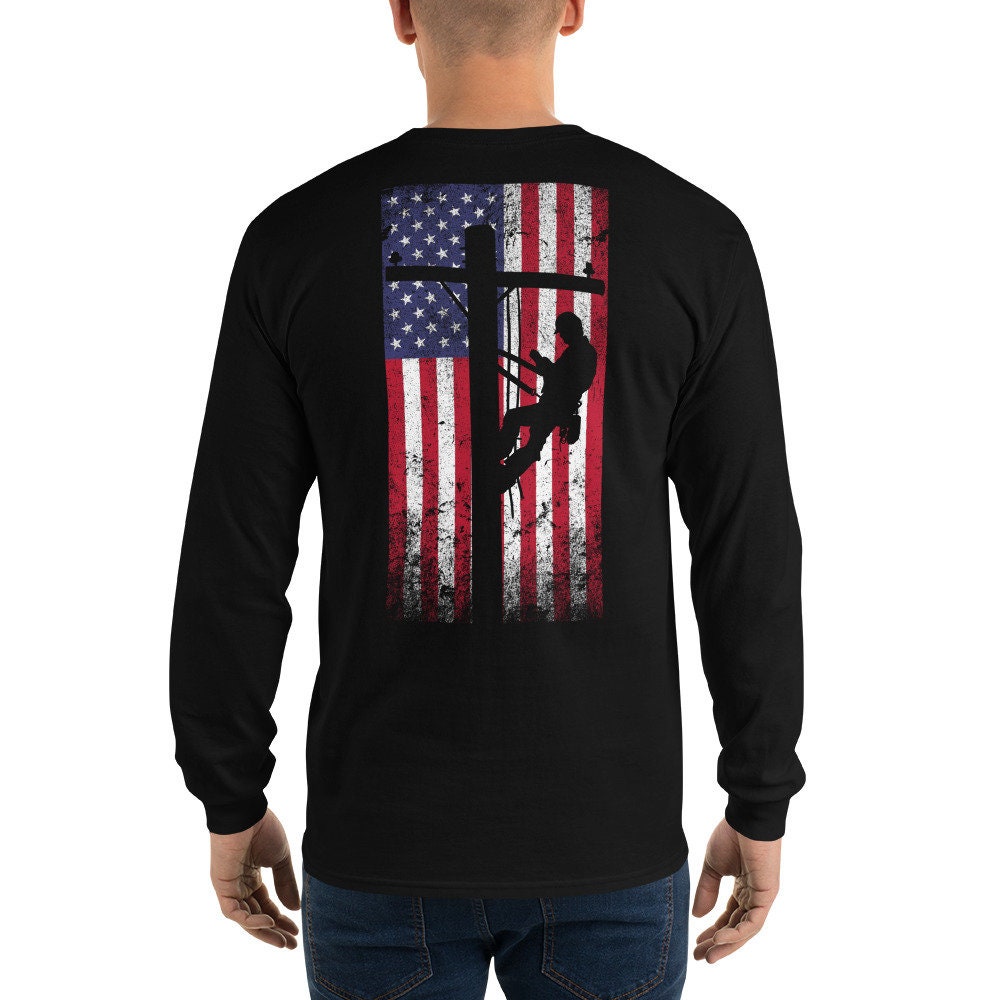 American Lineman Design On The Back Classic Fashion Mens Long Sleeve Round Neck Sweatshirt Shirt American Lineman Design On The Back Classic Fashion Mens Long Sleeve Round Neck Sweatshirt Shirt