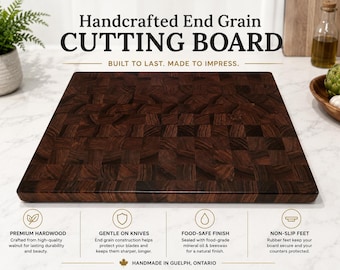 Custom Walnut End Grain Cutting Board - 2 Inch Butcher Block - Handmade in Canada
