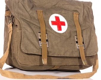 Soviet Russian Army Medical Sanitary Bag Military Combat First Aid Satchel Medic Canvas Messenger Bag USSR Red Cross Shoulder Strap 1978 OTK
