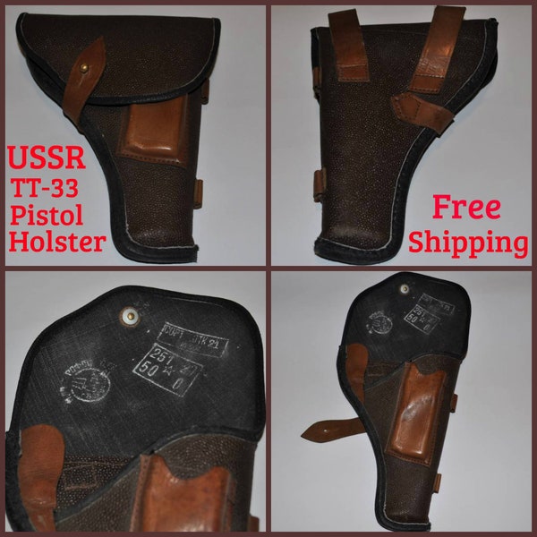 USSR  Soviet Fedor Tokarev Pistol TT-33 Holster for wearing on Belt Soviet Union TT TT33 Tok Pistol Tula made of Kirza & Leather