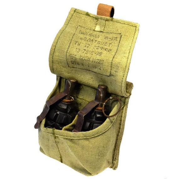 French Three Grenade Pouch Heavy Canvas Pouch Holder Genuine Vintage Free Ship