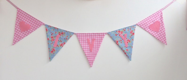 5 FLAGS PINK PERSONALISED BUNTING FLAGS ~ FABRIC LETTER BUNTING ~ BABY GIRL GIFT