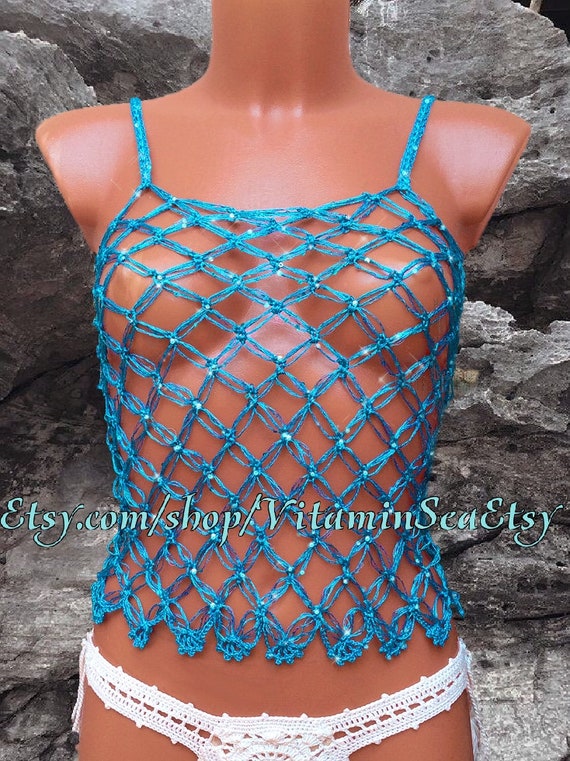 blue fishnet top