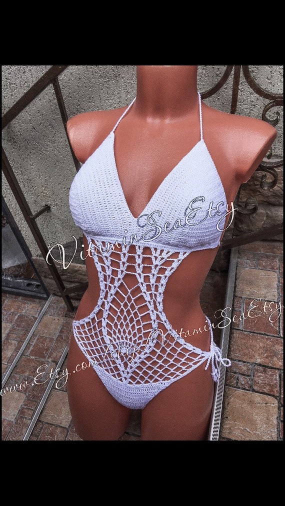 white crochet monokini