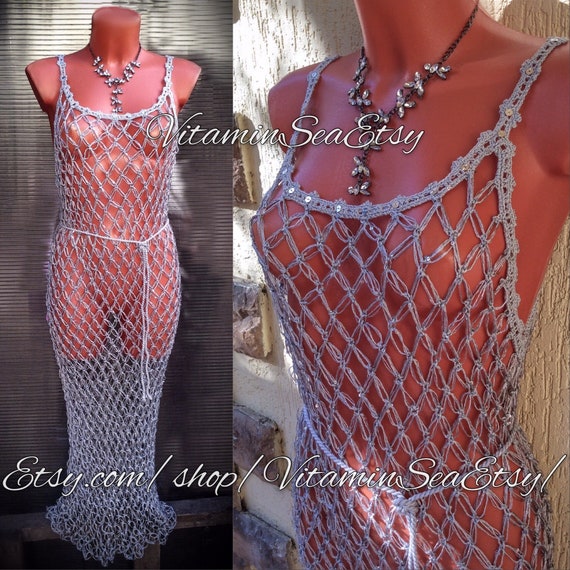 Women Fishnet Acrylic Sequin Cover Up Dresses Beach Bikini Metal Body Chain lot