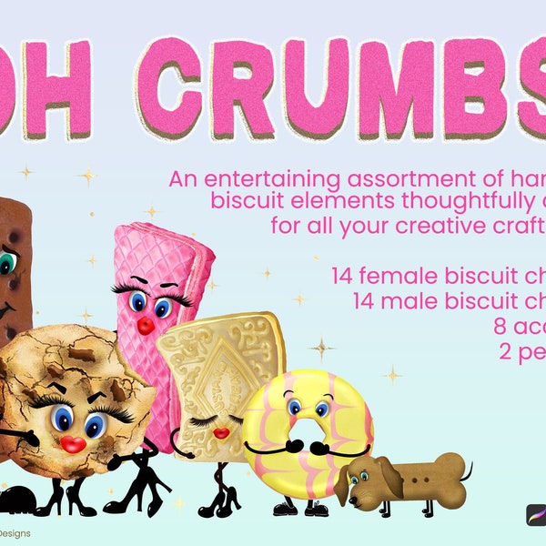 Oh Crumbs Biscuit Clipart | PNG | Clipart | Watercolour | PNG Elements | Cute Biscuit Characters | Biscuit PNG Clip Art | Personalised png