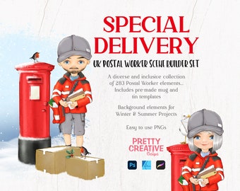 Special Delivery Clipart | Postman | Postwoman | Postie | PNG | Sublimation Design | Clip Art | Inclusive Skin Tones | Commercial Use | Card