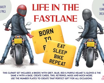Life In The Fast Lane Clipart | Biker | Motorbike | Sublimation | Cards | Male Clipart | PNG | Commercial Use | Bike Clip Art | Rider |