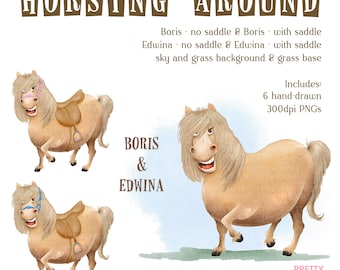 Cute horse illustration, horse clipart, equine gifts, horse png, gift for horse lover, cartoon horse artwork, horsey gift