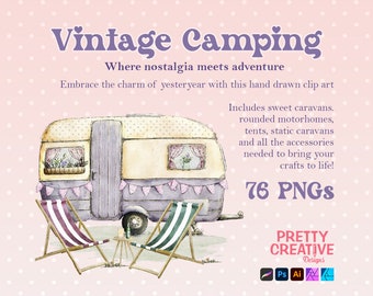 Vintage Camping Clipart | PNG | Clipart | Watercolour | PNG Elements | Cute Camping Artwork | Camping PNG Clip Art | Personalised png