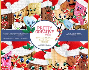 Oh Crumbs Christmas Biscuit Clipart | PNG | Watercolour | PNG Elements | Cute Christmas Biscuit Characters | Xmas Biscuit PNG ClipArt