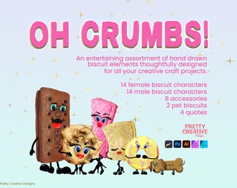 Oh Crumbs Biscuit Clipart | PNG | Clipart | Watercolour | PNG Elements | Cute Biscuit Character | Biscuit PNG ClipArt | Sublimation Biscuits