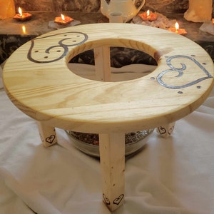 Yoni Steam Seat with African Adinkra  ASASE YE DURU for Mama Earth&#39;s Divinity Wood Burned into Handcrafted V Steam Stool